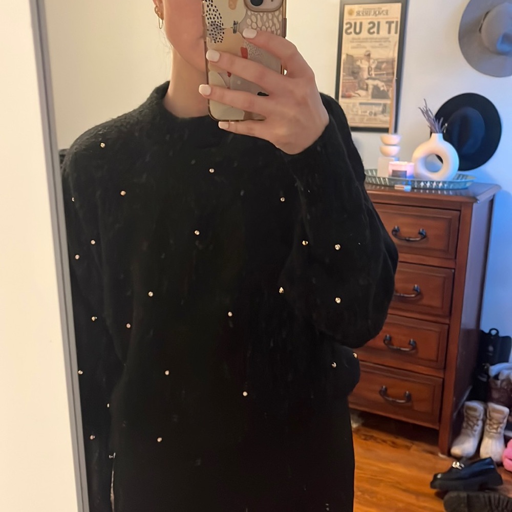 Crew neck sweater with embellishments